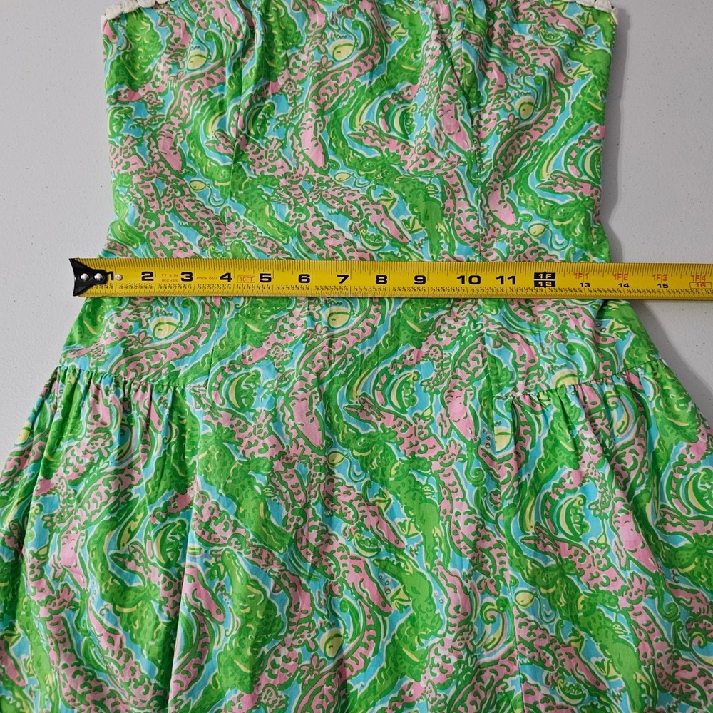 Lilly Pulitzer Jordan Strapless Dress 2 Chomp Chomp Green Pink Lace Trim - Picture 8 of 14